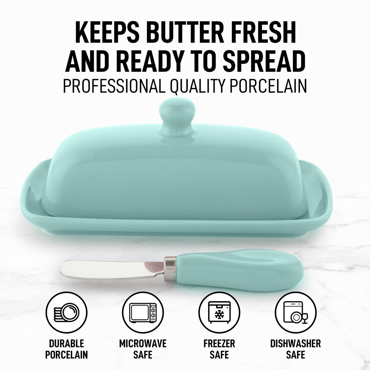 Zulay butter dish’s raised edges prevent mess when slicing
