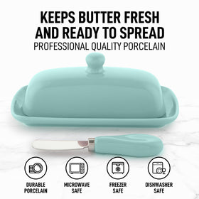 Zulay butter dish’s raised edges prevent mess when slicing