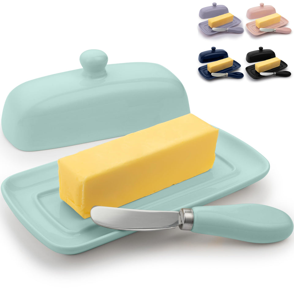 Zulay butter dish with lid in mint porcelain keeps butter ready to spread
