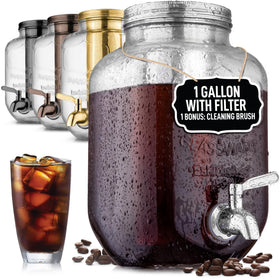 Zulay Cold Brew 1-Gallon Pitcher with stainless filter ensuring clean, smooth coffee.