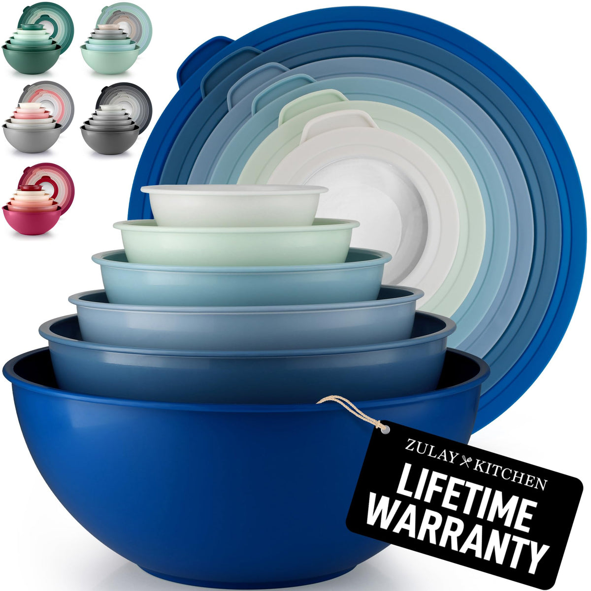 Zulay Kitchen 12-piece bowls with lids in blue ombre for versatile prep and storage.