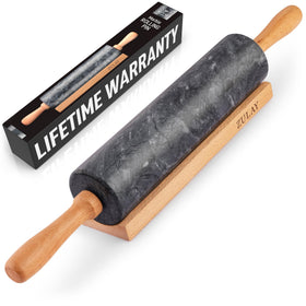 Zulay Kitchen 17-Inch Marble Rolling Pin with Stand showing smooth surface for even dough rolling