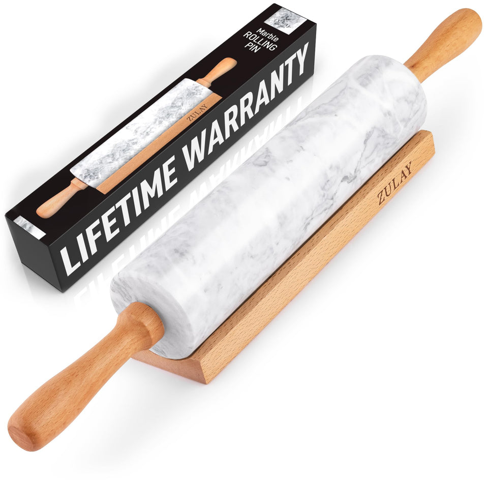 Zulay Kitchen 17-inch marble rolling pin on stand for easy storage