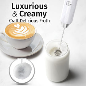 Zulay Kitchen 2-speed motor frother captures bold foam options for coffee and matcha.