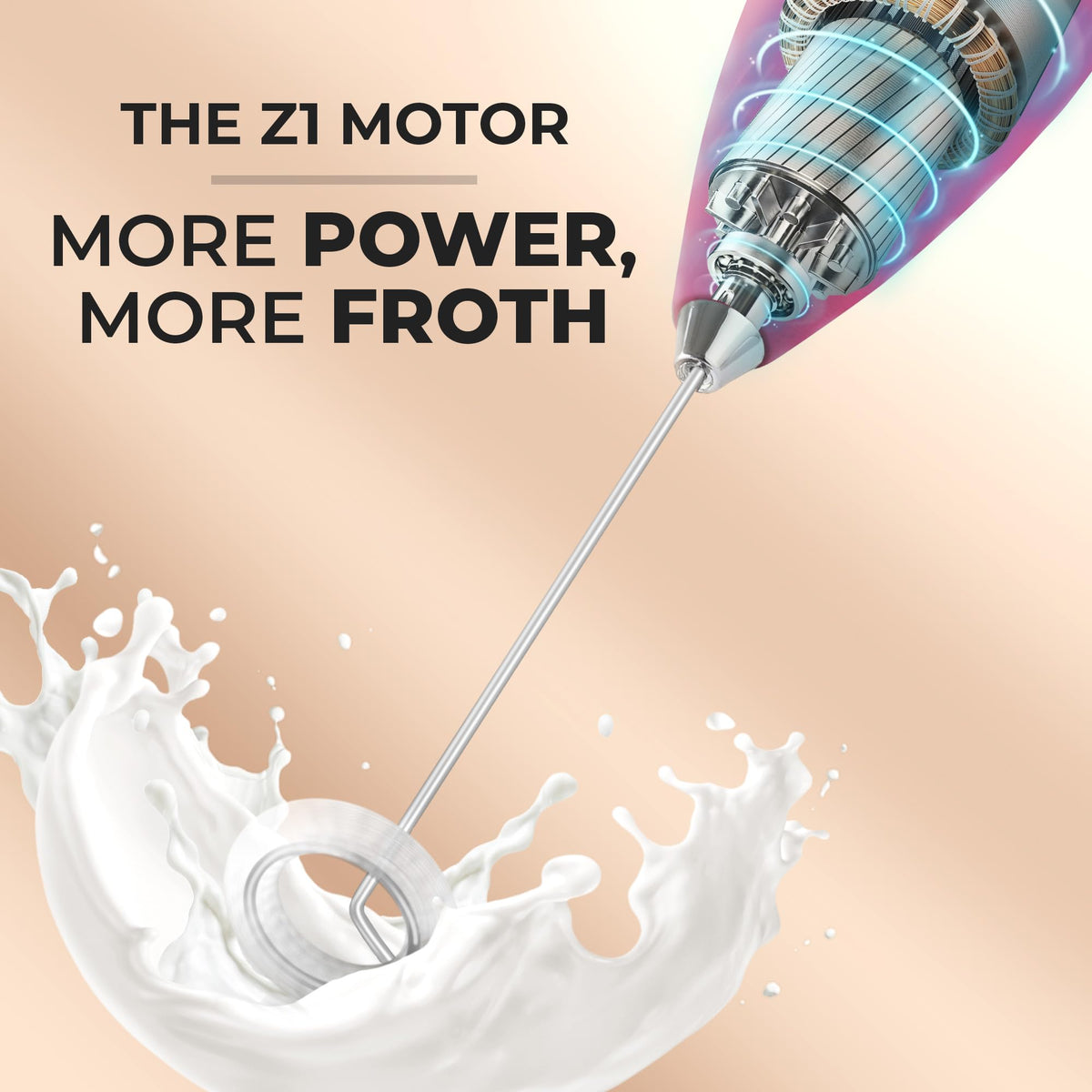 Zulay Kitchen frother powered by 4 AA batteries for portability