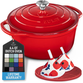 Zulay Kitchen 6.4QT enameled Dutch oven ablaze red with lid ideal for family meals