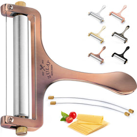 Zulay Kitchen adjustable cheese slicer roller closeup for precise, even thin slices.