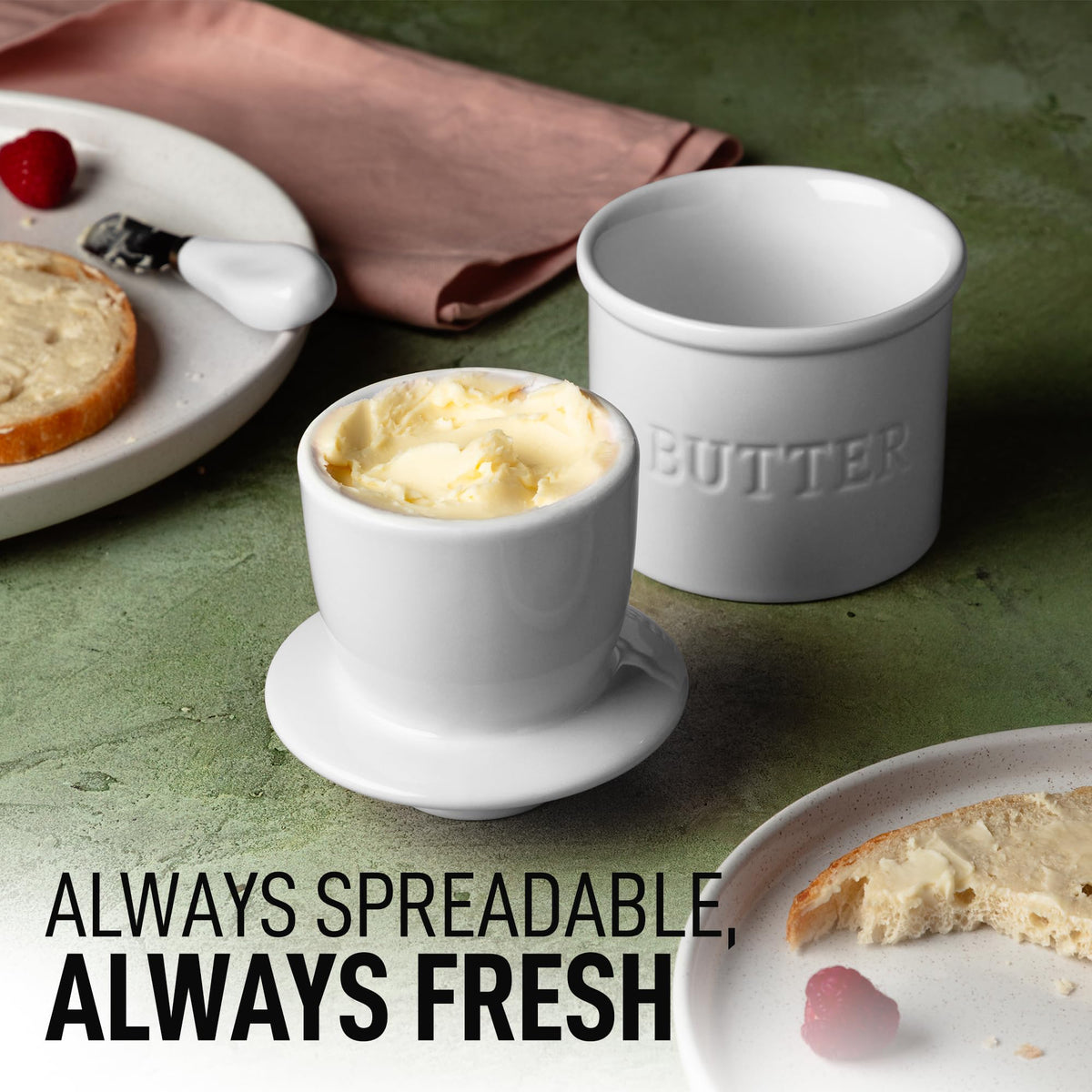 Zulay Kitchen butter crock with water base creates airtight freshness