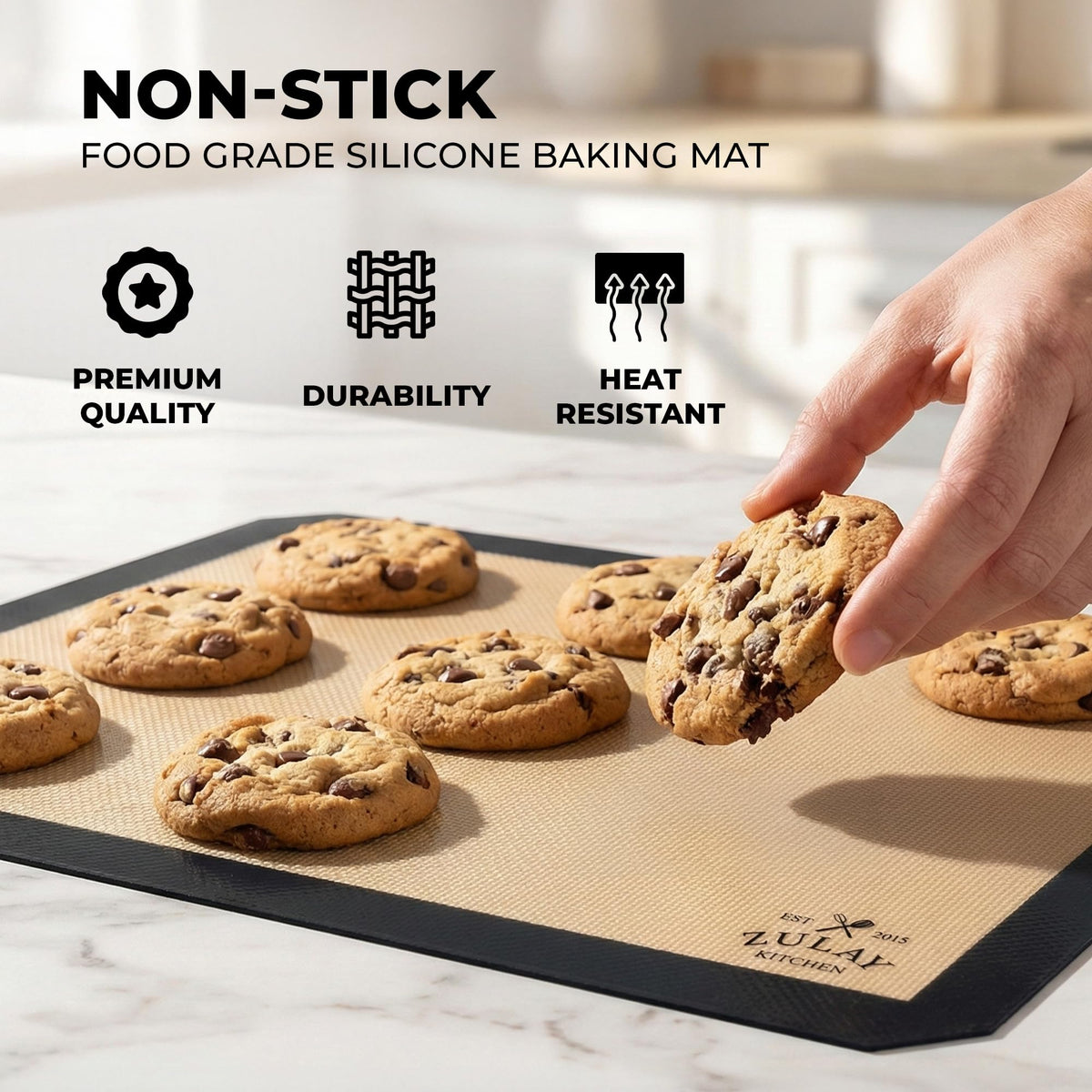 Zulay Kitchen baking mat heat resistant up to 480°F for even browning