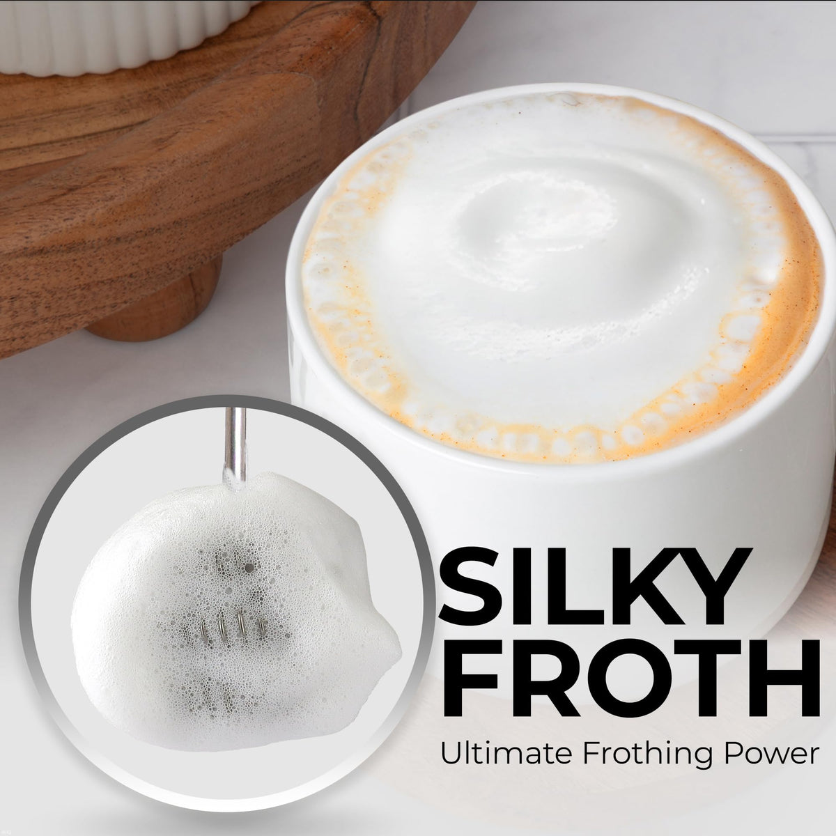 Zulay Kitchen four AA batteries included powering cordless frothing