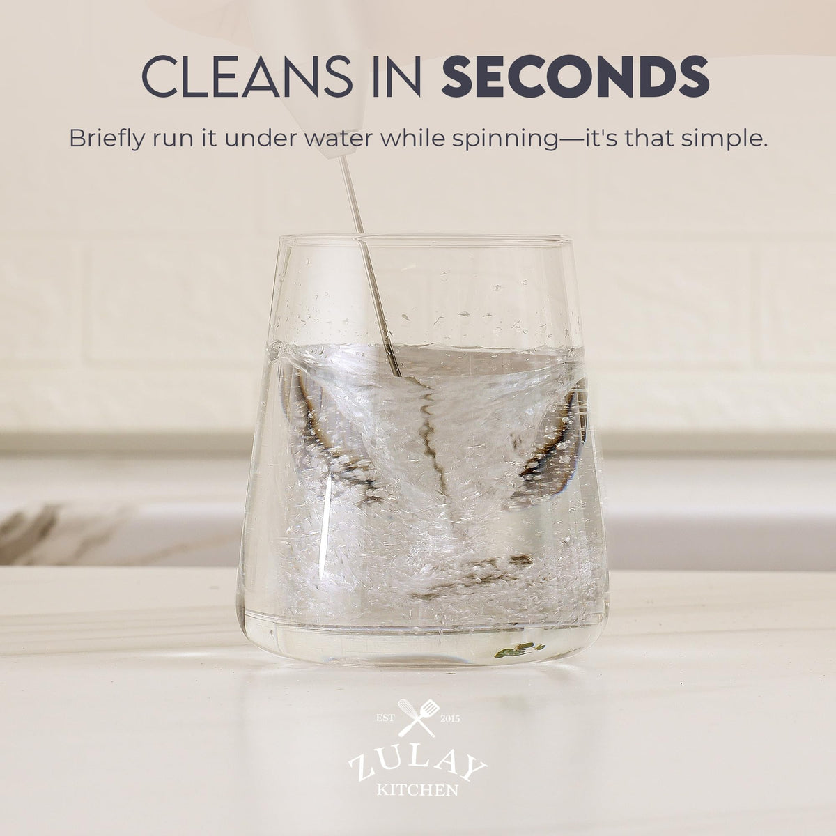 Zulay Kitchen easy-clean frother cleans fast under running water.