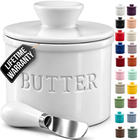 Zulay Kitchen bell-shaped butter crock with lid and water line for smooth, ready-to-spread butter