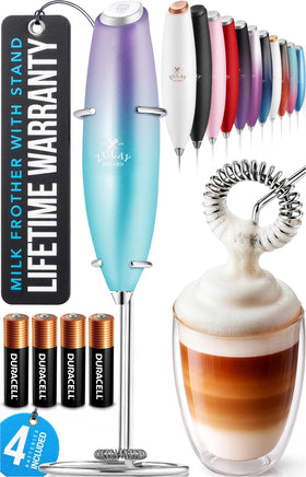 Zulay Kitchen Borealis frother creates rich milk foam for home lattes and cappuccinos.