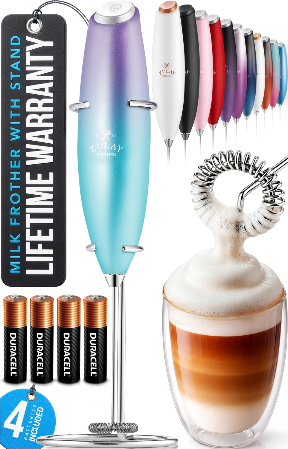Zulay Kitchen Borealis frother creates rich milk foam for home lattes and cappuccinos.