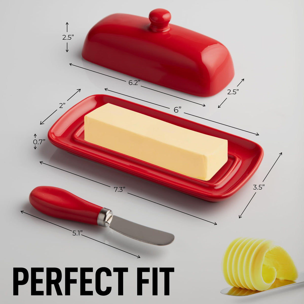 Zulay Kitchen butter dish raised edges prevent butter sliding.