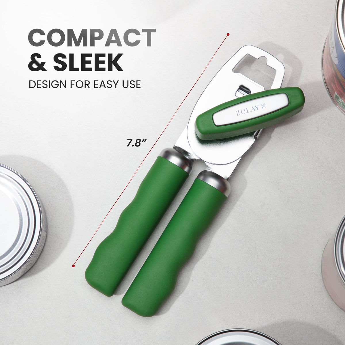 Close-up of Zulay Kitchen can opener's stainless steel blades.