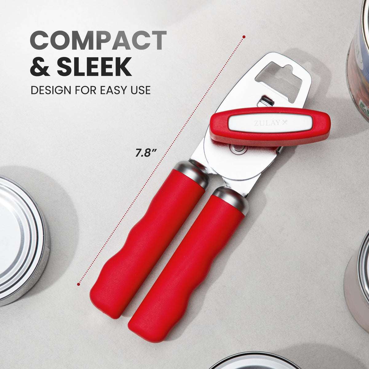 Zulay Kitchen can opener with bottle opener top shows versatile kitchen tool.
