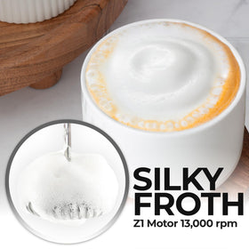 Zulay Kitchen cappuccino foam close-up showing rich, creamy texture and smooth pour.