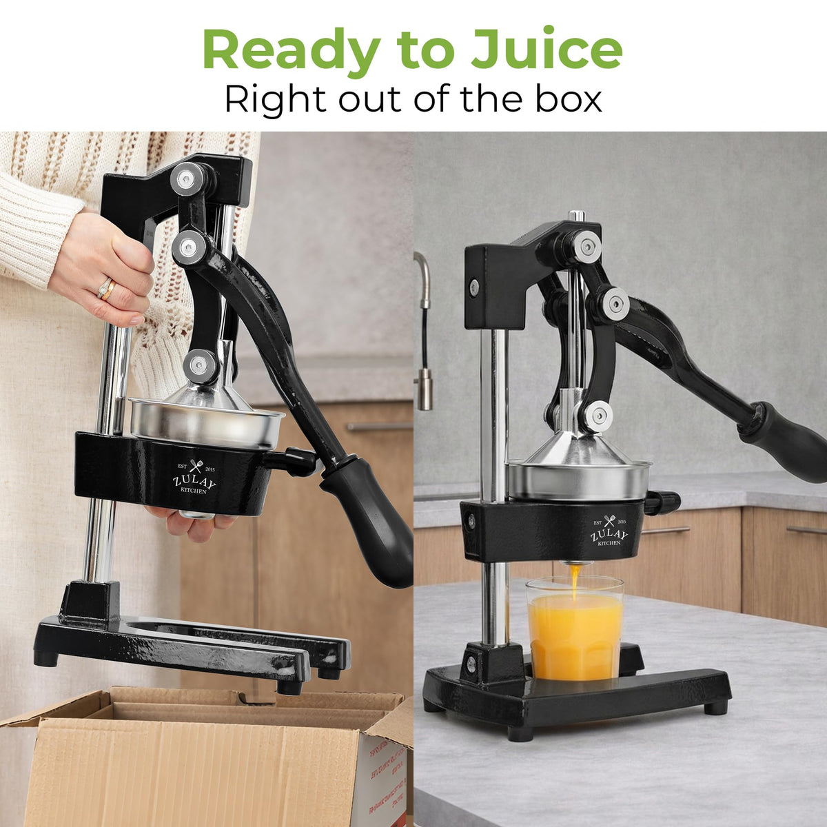 Zulay Kitchen cast iron juicer juice extraction — efficient pressing with minimal effort.