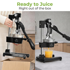 Zulay Kitchen cast iron juicer juice extraction — efficient pressing with minimal effort.