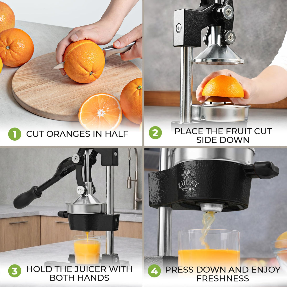 Zulay Kitchen cast iron juicer non-slip feet — stable on countertops during use.