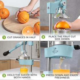 Zulay Kitchen blue bowl-detail reveals a generous 5-inch bowl for various citrus sizes