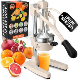 Zulay Kitchen cast-iron orange juice squeezer front view showing durable construction for high-yield citrus juicing