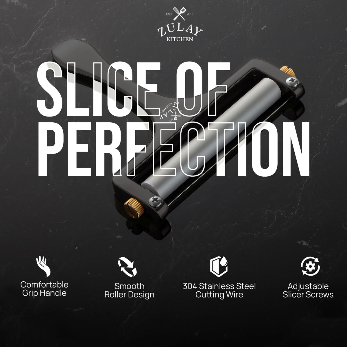 Zulay Kitchen slicer handles cheddar and mozzarella with ease.