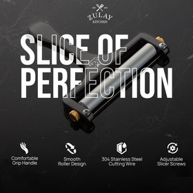 Zulay Kitchen slicer handles cheddar and mozzarella with ease.