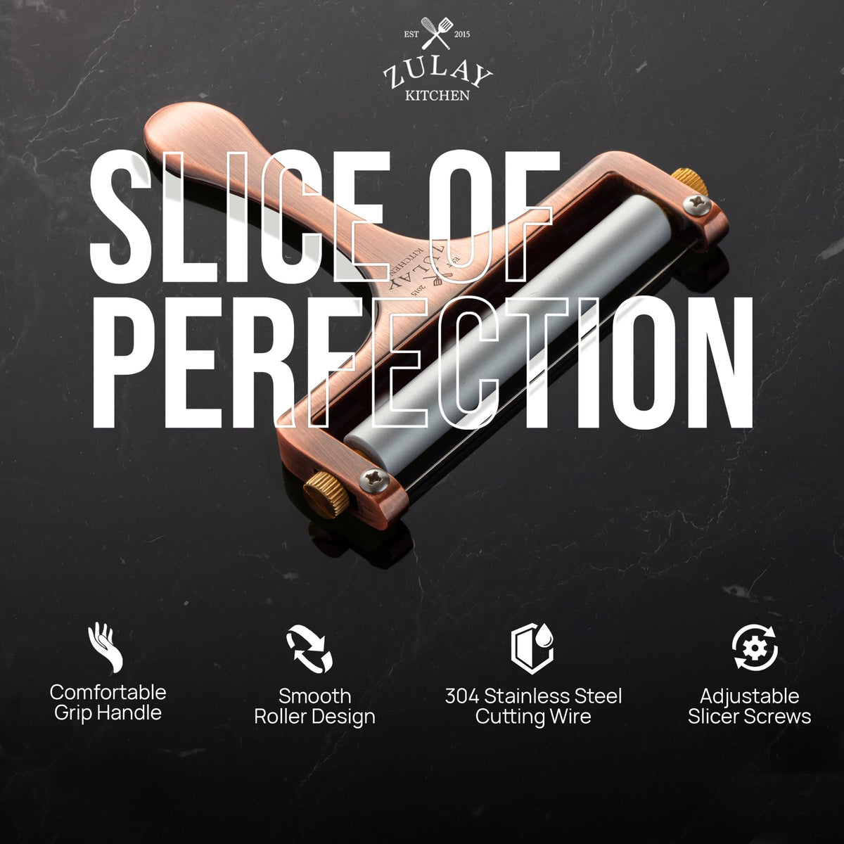 Zulay Kitchen handheld cheese slicer with ergonomic grip for easy slicing.
