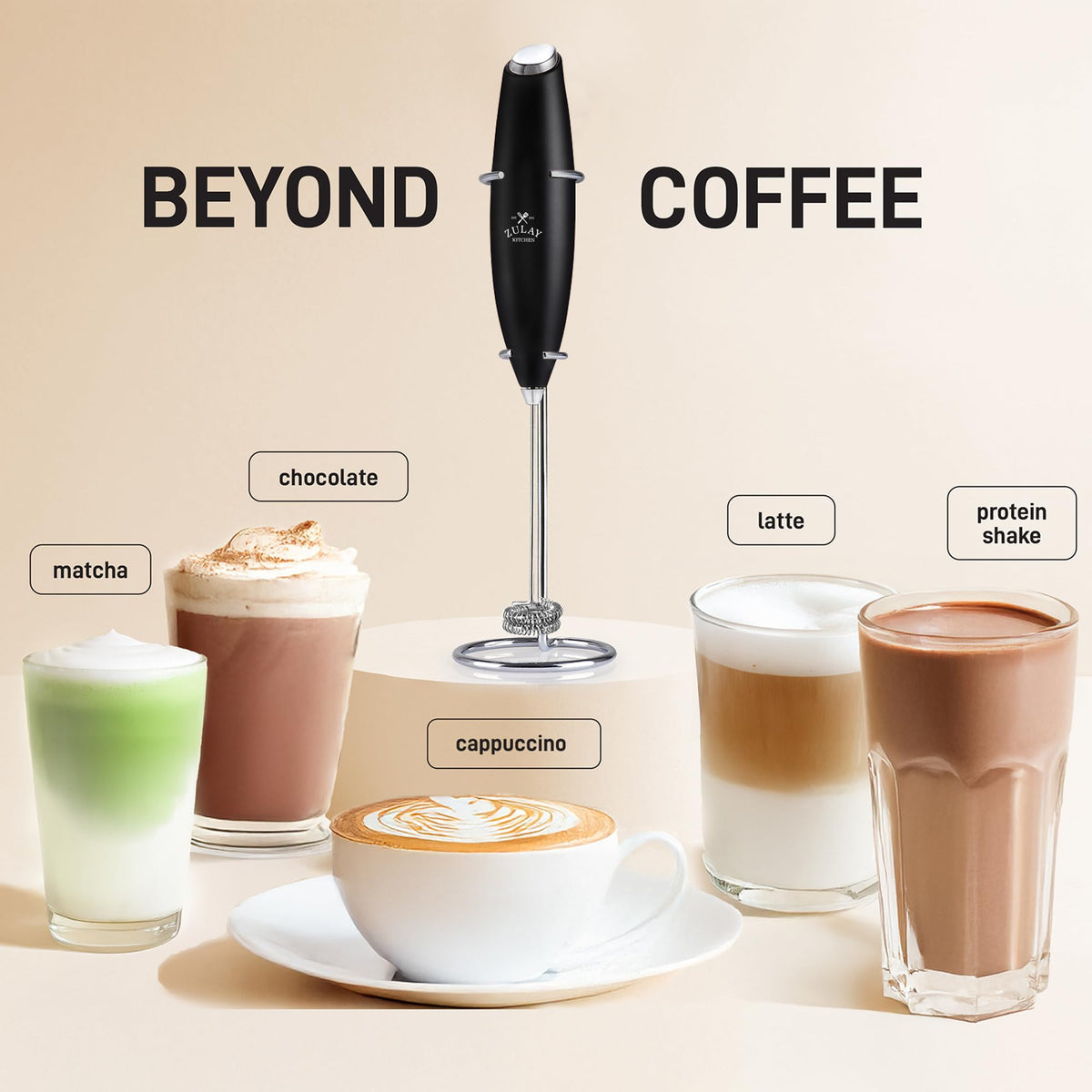 Zulay Kitchen coffee latte foam demonstrates smooth froth for cappuccinos.