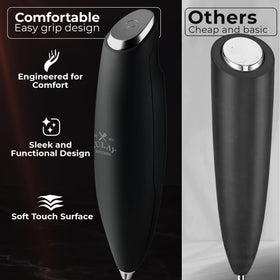 Zulay Kitchen coffee frother works with dairy or non-dairy milks for barista-style foam.