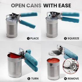 Zulay Kitchen comfortable grip dusty blue can opener ready for use