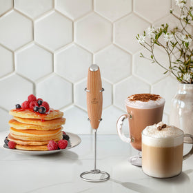 Zulay Kitchen compact stand keeps the frother organized on your counter