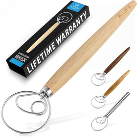 Zulay Kitchen 13-Inch Danish dough whisk in use for quick, clump-free bread dough