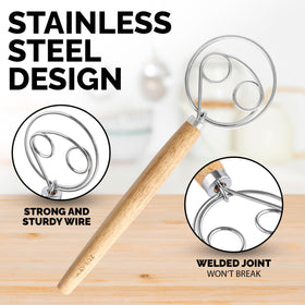 Zulay Kitchen dough whisk ideal for bread baking and sourdough prep.