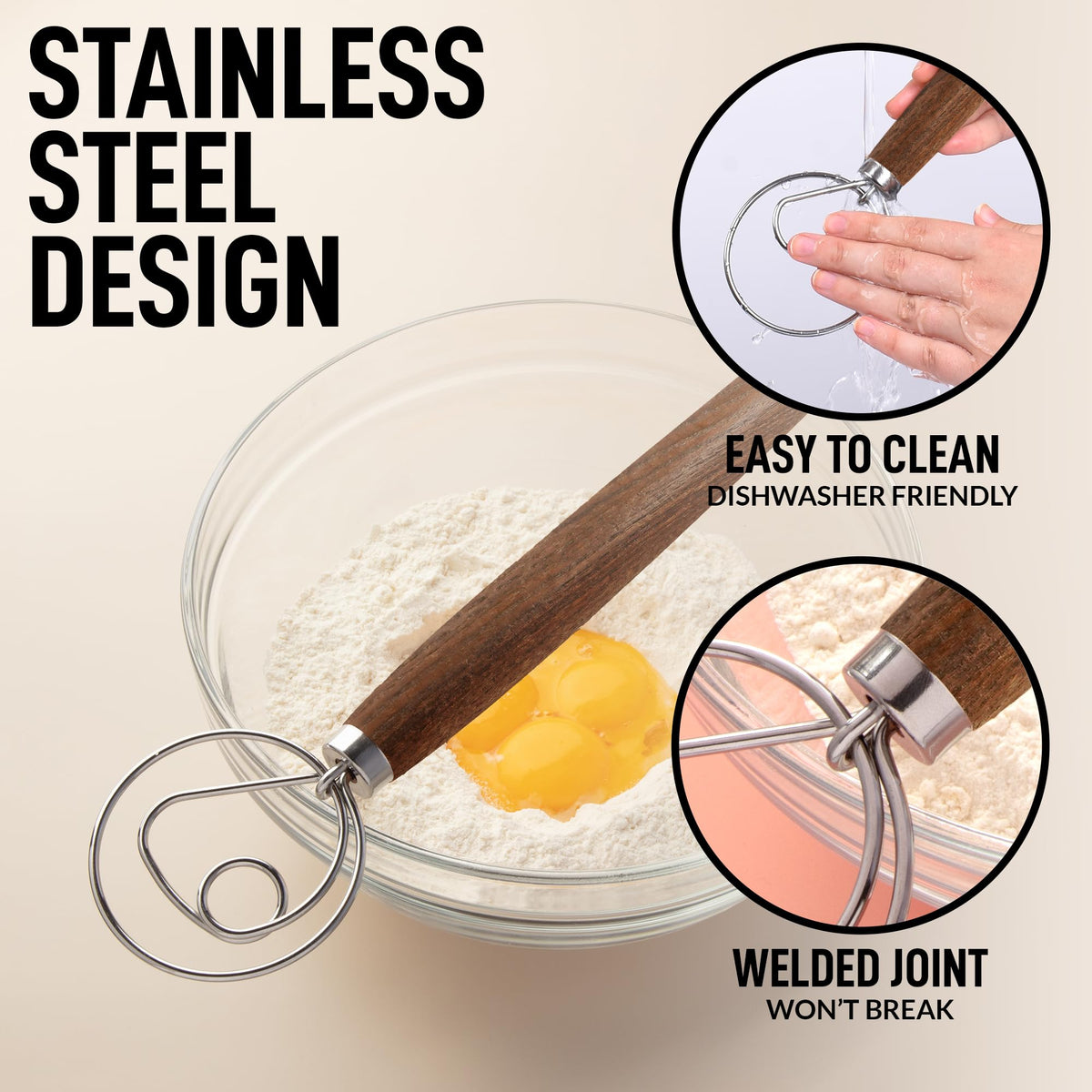 Zulay Kitchen ashwood handle Danish whisk adds pro-level comfort during baking.