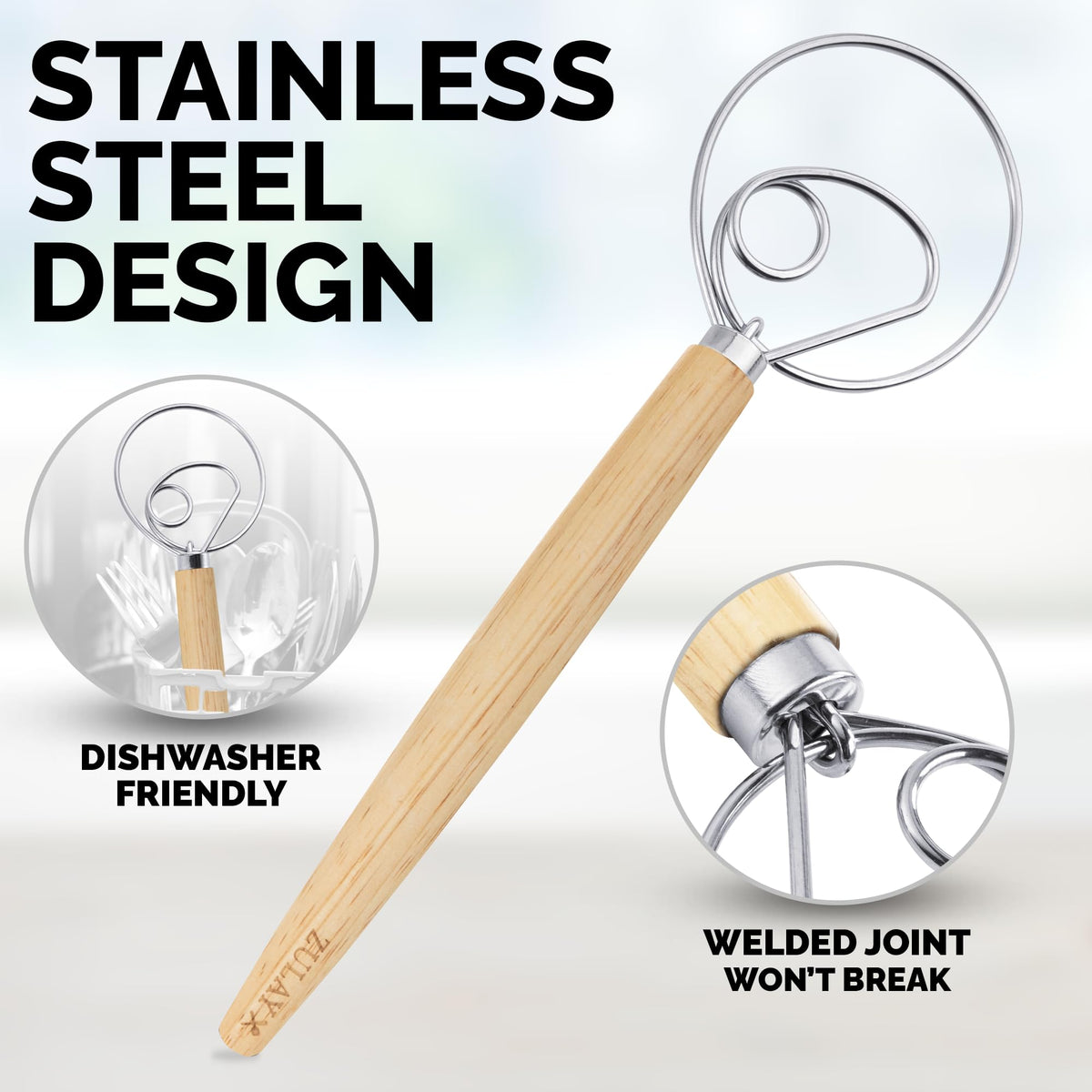 Zulay Kitchen Danish dough whisk lifetime warranty image