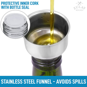 Zulay dark brown glass bottle protects oil from light.