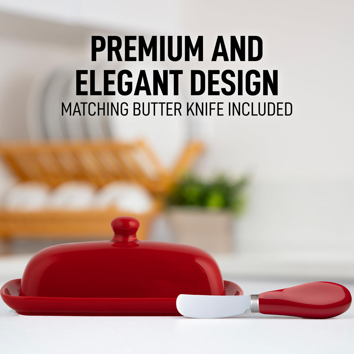 Zulay Kitchen dishwasher-safe porcelain butter dish for easy cleanup.