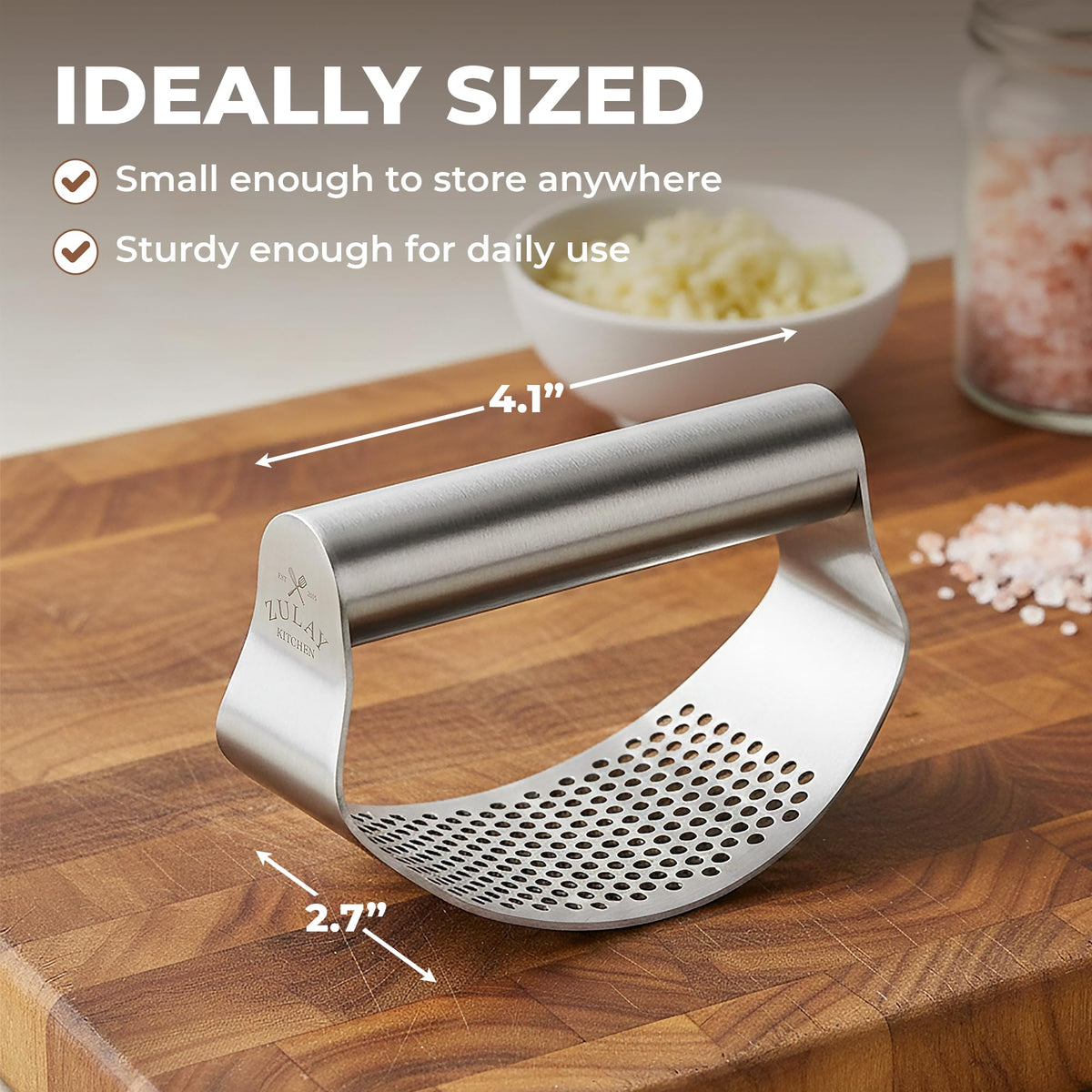 Zulay Kitchen garlic press rocker is dishwasher-safe for easy cleanup.