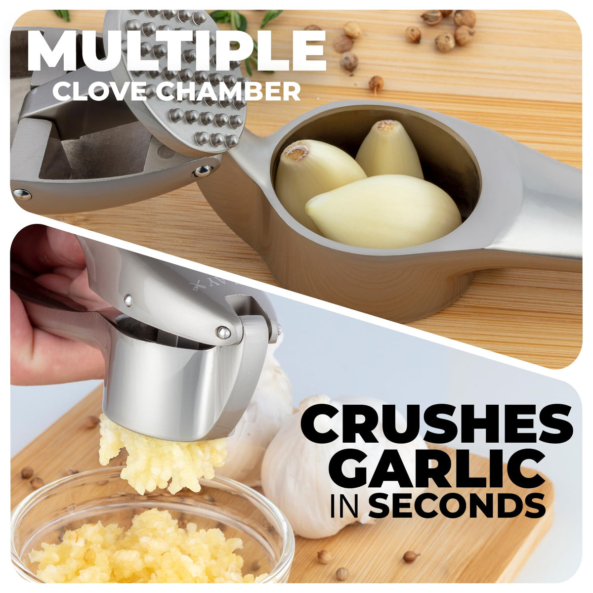 Zulay Kitchen dishwasher-safe garlic press ready for quick cleaning after cooking sessions