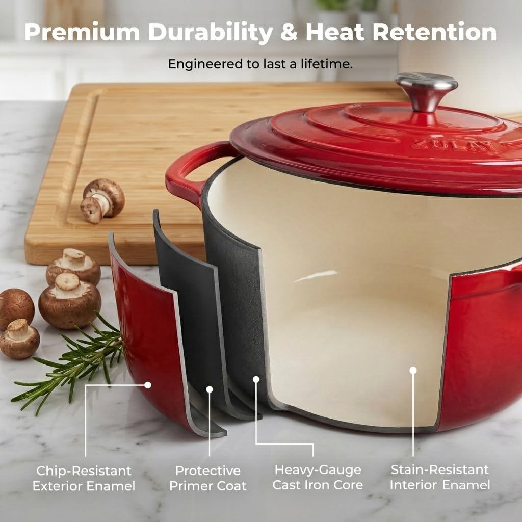 Zulay Kitchen Dutch oven with crusty bread inside highlights bread baking capabilities