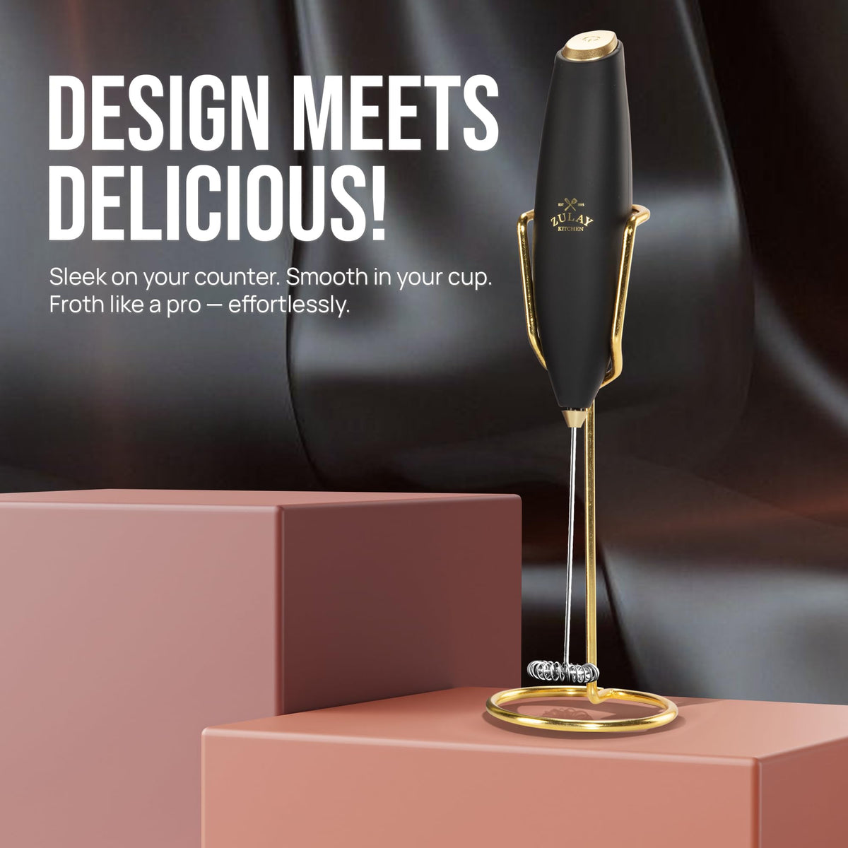 Zulay Kitchen Executive Series Milk Frother delivers cafe-quality foam for lattes at home.