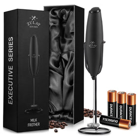 Zulay Kitchen Executive Series frother with ultra stand delivers silky foam at home.