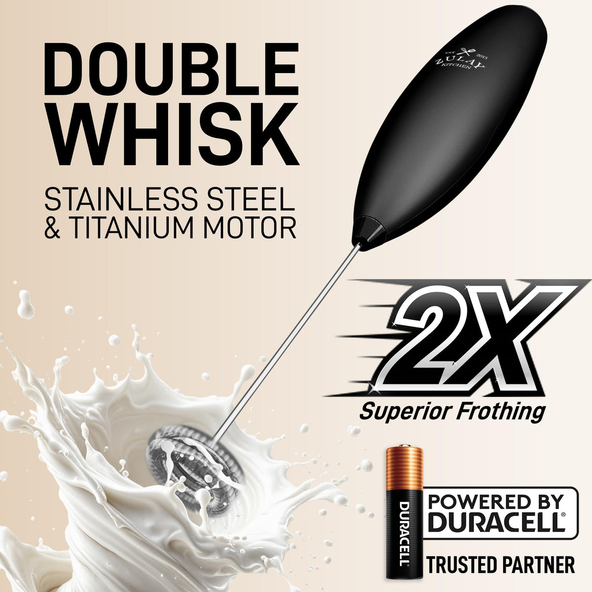 Zulay Kitchen frother creates smooth foam texture ideal for coffee and hot chocolate.