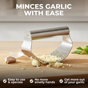Zulay Kitchen garlic rocker in action delivers effortless mincing with steady leverage.