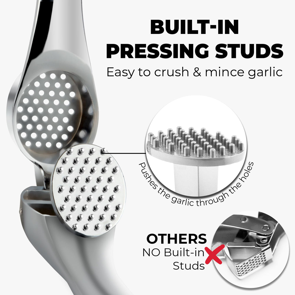 Zulay garlic press brush for easy cleaning after use.