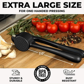Zulay Kitchen garlic press with cleaning brush for quick cleanup after cooking