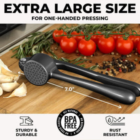 Zulay Kitchen garlic press in use with ergonomic handle for effortless mincing